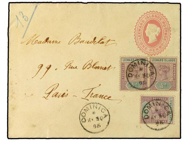 LEEWARD. 1895 (April 30). 1d. Pink Stationery Envelope Used To France, Up-rated With 1890 ½d. Dull Mauve And Green (3) T - Autres & Non Classés