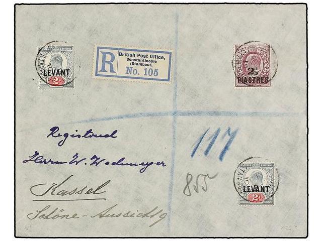 LEVANTE: CORREO INGLES. Sg.24, L4 (2). 1910. CONSTANTINOPLE To GERMANY. 2 D. Green And Red (2) And 2 1/2 Piastres On 6 D - Andere & Zonder Classificatie