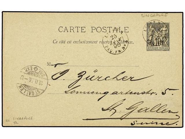 MALAYA. 1896 (Jan 25). France 10c. Black On Straw Postal Stationery Card, Written In German With ´Bord Str. Melbourne, S - Autres & Non Classés