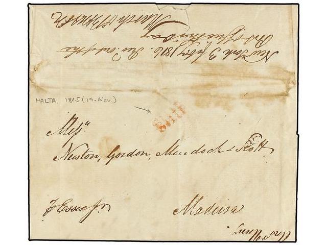 MALTA. 1815 (November 19). MALTA To MADEIRA. Sent Privately Via New York. Endorsed On Back ´New York 3 February 1816. Re - Autres & Non Classés