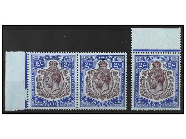 * MALTA. Sg.103 (3). 2 Sh. Purple And Blue, 3 Stamps. Light Surfaced Adherences. Stanley Gibbons.210£. - Autres & Non Classés
