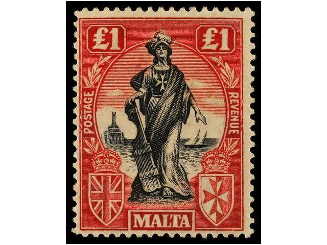 * MALTA. Sg.140. 1922. 1 Pound Black And Carmine. Stanley Gibbons.110£. - Autres & Non Classés