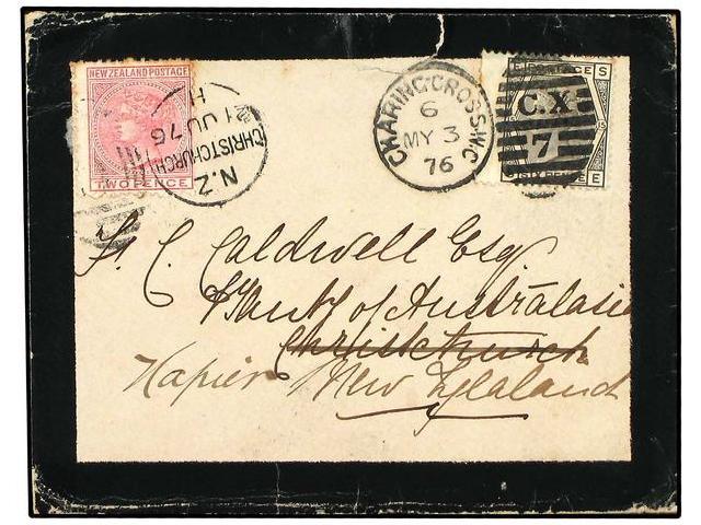 NUEVA ZELANDA. 1876 (May 3). Mourning Cover To CHRISTCHURCH, New Zealand Franked By 1876 6 D. Grey, Pl. 15 Tied By CHARI - Autres & Non Classés