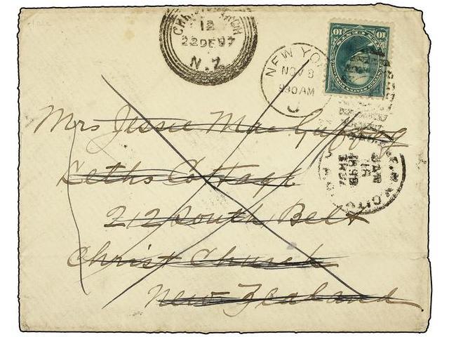 NUEVA ZELANDA. 1897. U.S.A. To NEW ZEALAND. 10 Cents Green Redirected To NEW YORK With New Zealand 1 P. Rose And 2 P. Li - Autres & Non Classés