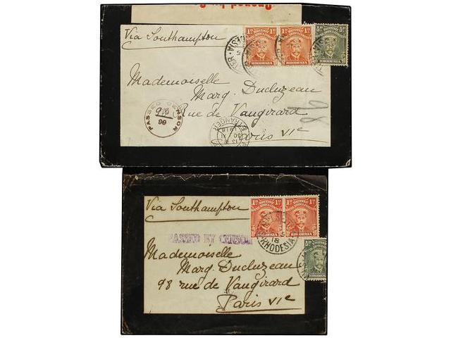 RHODESIA. 1918. MELSETER To FRANCE. 2 Covers With 1/2 P. + 1 P. (2) Franking. Censor Marks. Arrival Cds. On Back. - Autres & Non Classés