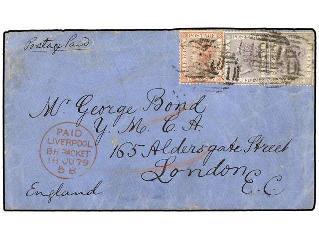 SIERRA LEONA. 1879. Envelope To LONDON, Bearing 1876 1 D. Rose-red And 1 1/2 D. Lilac Pair, All Cancelled By Slightly B3 - Autres & Non Classés