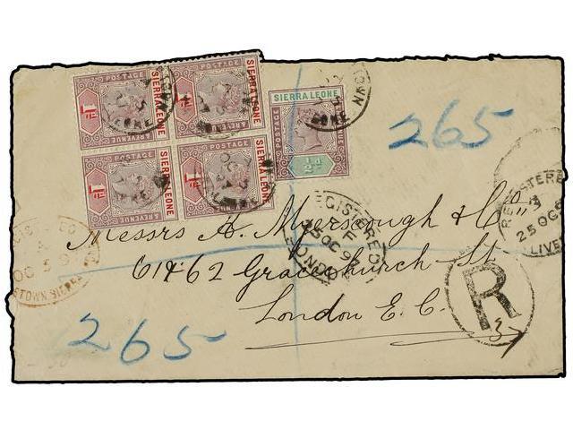 SIERRA LEONA. Sg.41+42. 1897 (Oct. 3). Registered Cover To LONDON Franked By 1896/97 ½d. Dull Mauve & Green And Block Of - Autres & Non Classés