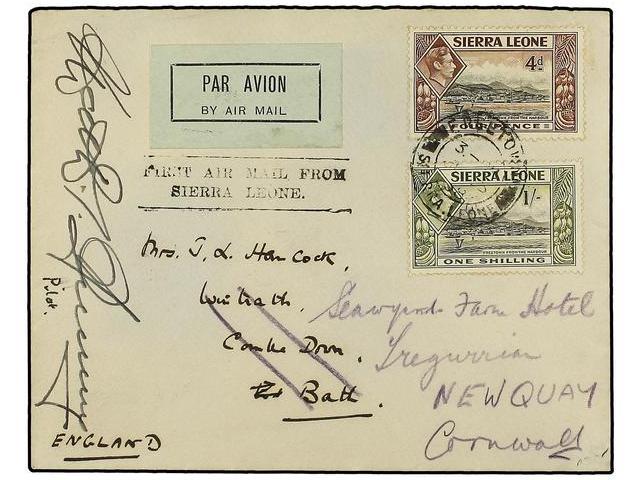 SIERRA LEONA. 1938. FREETOWN To ENGLAND. FIRST FLIGHT. Freetown To Bathurst (Gambia). Signed By The Pilot. RARE. (Mu. 1) - Autres & Non Classés