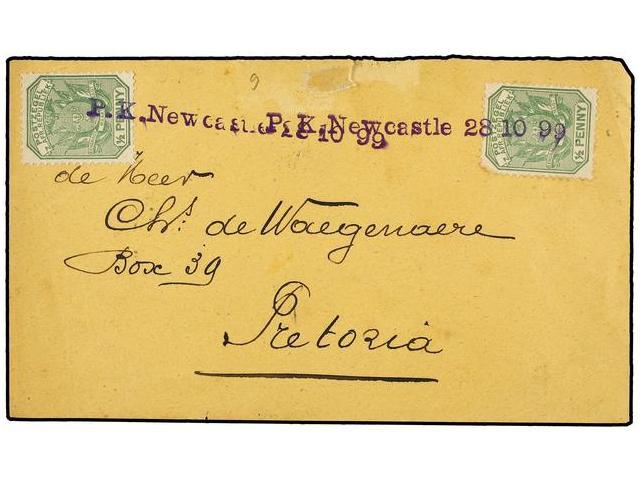 AFRICA DEL SUR. Sc.216 (2). 1899. NEWCASTLE To PRETORIA. 1/2 P. Green (2). Lineal P.K. NEWCASTLE 28 10 99 Cancel. - Autres & Non Classés