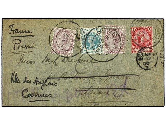 AFRICA DEL SUR. 1900. CAPE TOWN To LONDON. 1 D. Red Redirected To CANNES (France) With Great Britain 1/2 D. Green And 1 - Autres & Non Classés