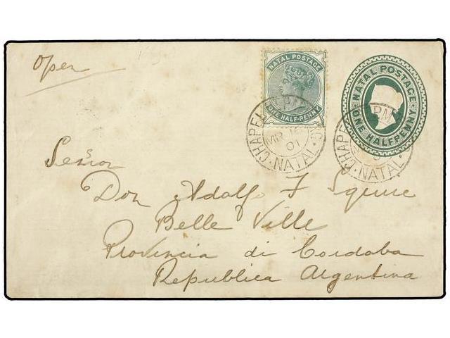 AFRICA DEL SUR. 1901. CHAPEL ST. P. M. BURG. To ARGENTINA. Postal Stationery Of 1 1/2 P. Green Uprated By 1/2 P. Green. - Other & Unclassified