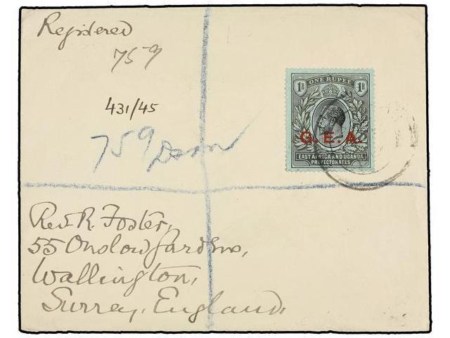 TANGANIKA. Sg.55. 1919. Envelope Franked With 1 R. Black On Green, Arrival Cds On Reverse. - Autres & Non Classés