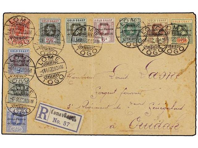 TOGO. Sg.H34/44. 1920. ANGLO FRENCH OCCUPATION. LOME To OVIDAH (Dahomey). Espectacular Franking, Transit And Arrival Cds - Autres & Non Classés