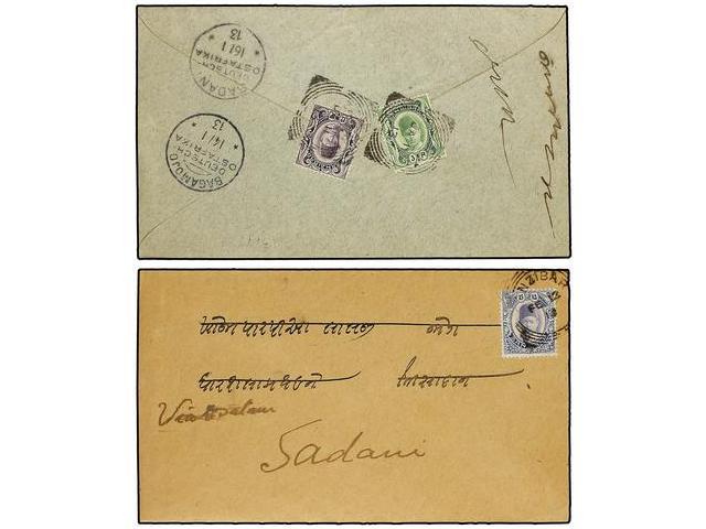 ZANZIBAR. 1913. TWO Covers To SADANI (German South-Africa) With 15 Cts. And 3+12 Cts. Frankings. - Autres & Non Classés