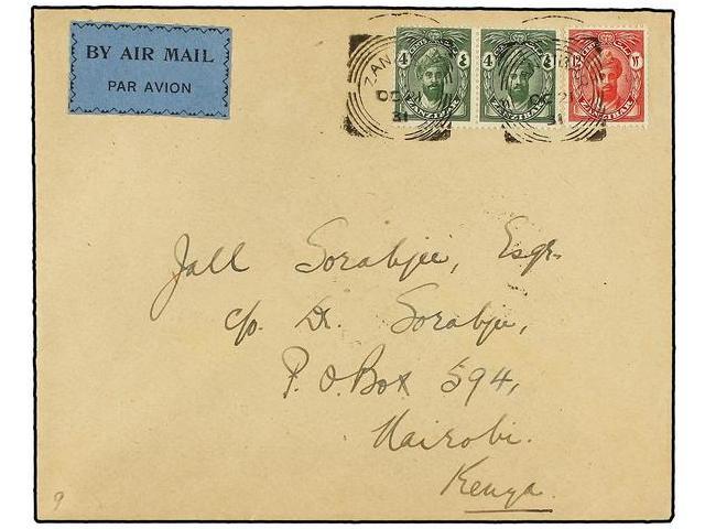 ZANZIBAR. 1931 (October 21). ZANZIBAR To NAIROBI. 4 Cts. Green (2), 12 Cts. Red FIRST FLIGHT Only 164 Covers Carried. - Autres & Non Classés