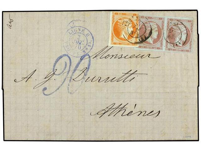 GRECIA. Sg.26+28. 1870 (Dec 3). Entire Letter From MARSEILLE To ATHENS, Mailed With Circular LIGNE U-PAQ. FR. No.1 Dates - Autres & Non Classés