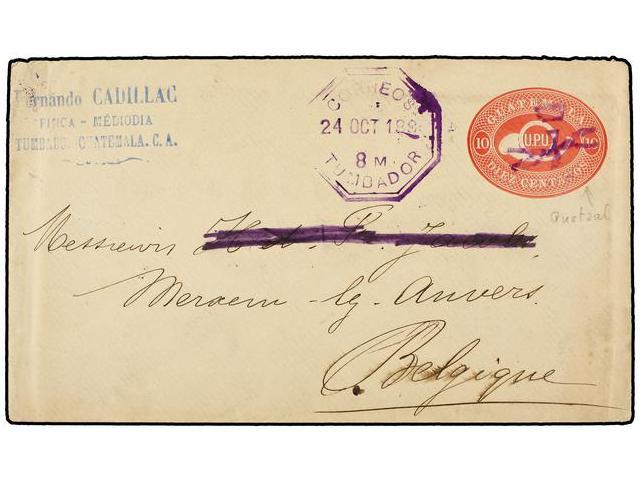 GUATEMALA. 1895. TUMBADOR A BÉLGICA. Entero Postal De 10 Ctvos. Rosa, Con Matasello De Fantasía ´pajaro Quetzal´. MUY RA - Autres & Non Classés