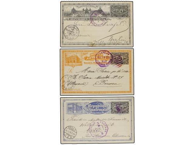 GUATEMALA. 1897-98. 3 Enteros Postales De 3 Ctvos. (2) Y Uno Doble De  3 + 3 Ctvos. Circulados A Alemania. - Autres & Non Classés