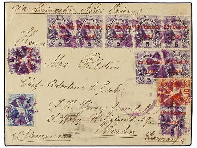 GUATEMALA. Sc.97 (9), 43, 48. 1899. PANZOS A ALEMANIA. 1 Cto. S. 5 Cts. Lila (9), 1 Ctvo. Azul Y 10 Ctvos. Naranja. Prec - Autres & Non Classés