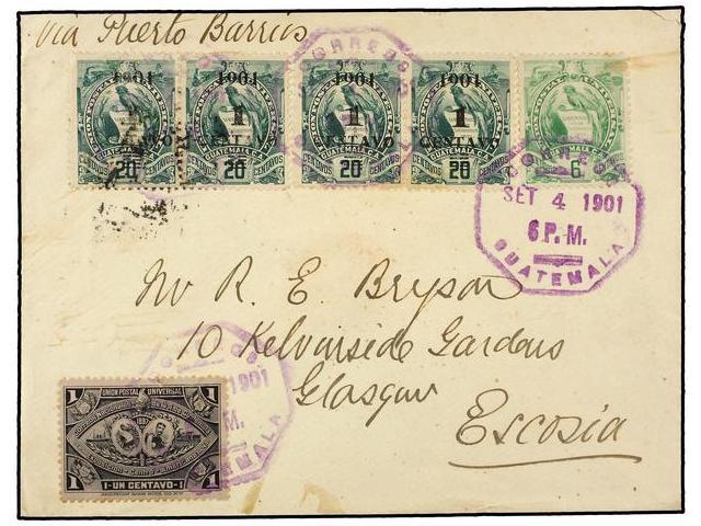 GUATEMALA. Sc.60, 108 (5), 102. 1901. GUATEMALA A ESCOCIA. 1 Ctvo. S. 20 Ctvos. (4), 1 Ctvo. Y 6 Ctvos. Al Dorso Llegada - Autres & Non Classés