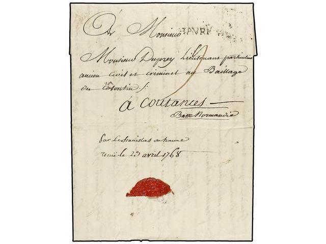 HAITI. 1768. ST. MARC A COUTANCES. Encaminada Hasta Le Havre, Manuscrito ´Por Le Stanislas Au Havre´ Y Depositada Al Cor - Autres & Non Classés