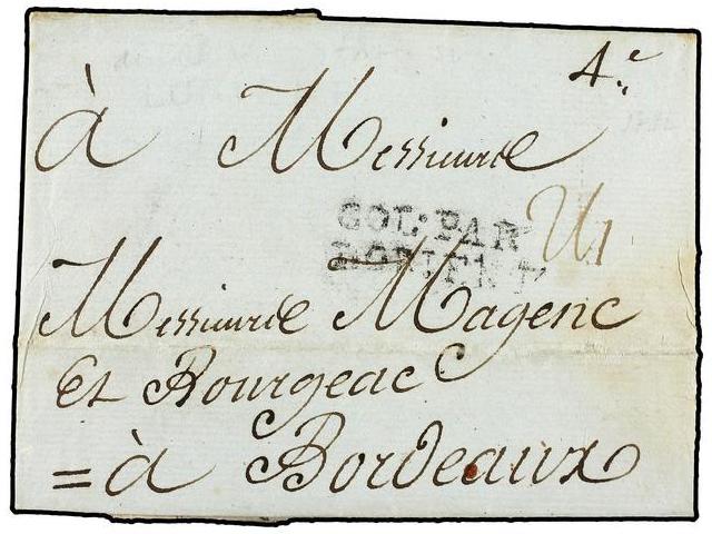 HAITI. 1782 (14-Mayo). LE CAP A BORDEAUX. Marca De Entrada COL. PAR/LORIENT (Salles Nº7). - Autres & Non Classés