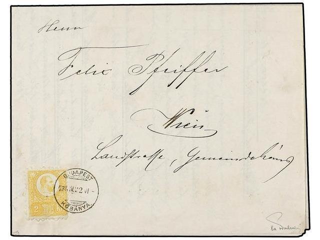 HUNGRIA. Mi.8. 1872. BUDAPEST To WIEN. 2 Kr. Yellow Lemon. Printed Matter Rate. Very Fine. Cert. F. ORBAN. - Autres & Non Classés