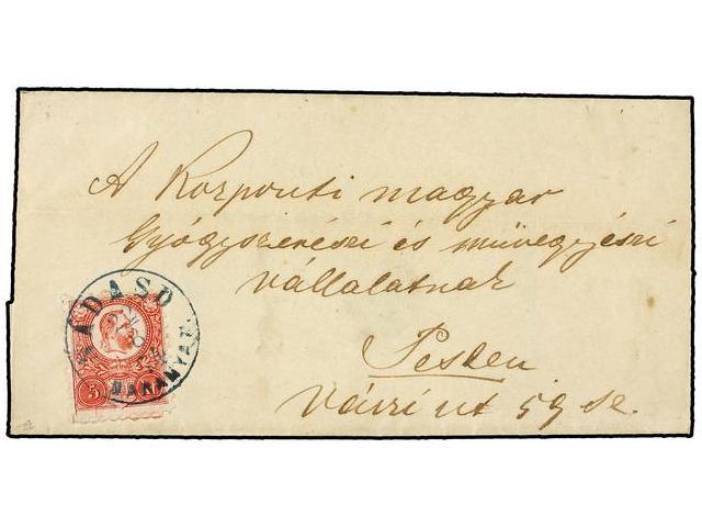 HUNGRIA. Mi.10. 1874. NADASD To PESLEV. 5 Kr. Red With Blue NADASD Cds. Very Fine. - Autres & Non Classés