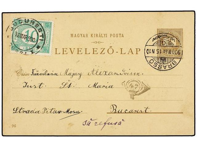 HUNGRIA. 1915. BRASSO (Hungary) To BUCAREST. Postal Stationary Cards, 2 F. PROCLAMATION DU ROI MATHIAS I, Taxed On Arriv - Autres & Non Classés