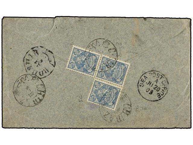 IRAN. 1903. CHIBAZ To LONDON. 12 Ch. Blue Registered, Arrival On Front. - Autres & Non Classés