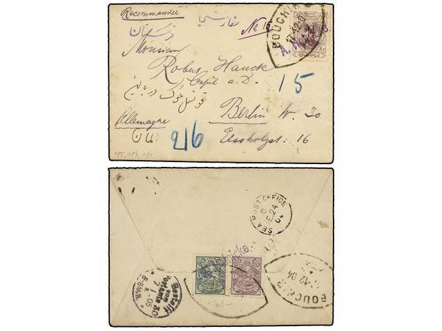 IRAN. Mi.185, 187, 191. 1904. BOUCHIR To GERMANY. Registered Cover. - Autres & Non Classés