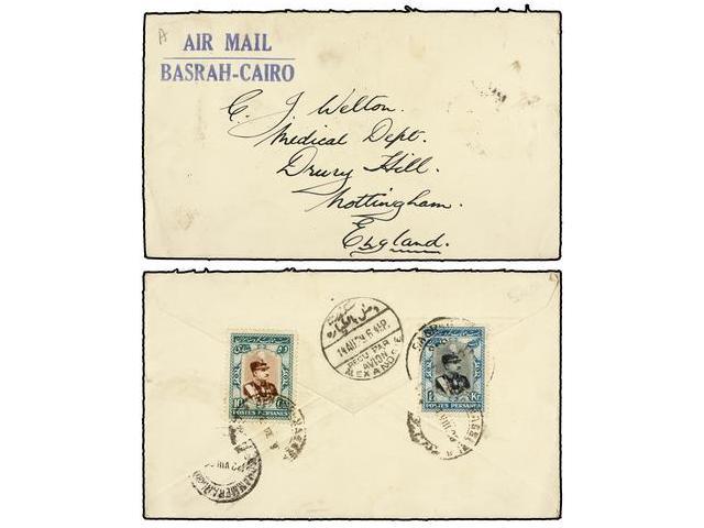 IRAN. Mi.587, 590. 1929. Cover Sent To GREAT BRITAIN. AIR MAIL BASRAH-CAIRO, Alexandrie Transit. - Autres & Non Classés