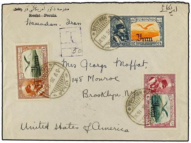 IRAN. Mi.675, 678, 679. 1930 (5-V). HAMADAN To U.S.A. AIR MAIL. 6 Ch., 12 Ch. And 15 Ch. Taxed With 50 Ch. - Autres & Non Classés