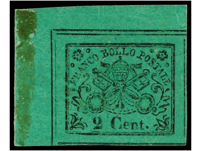 * ITALIA ANTIGUOS ESTADOS: ESTADOS PONTIFICIOS. Sa.13. 1867. 2 Cent. Verde, Goma Original, Esquina De Pliego. LUJO. Sass - Autres & Non Classés