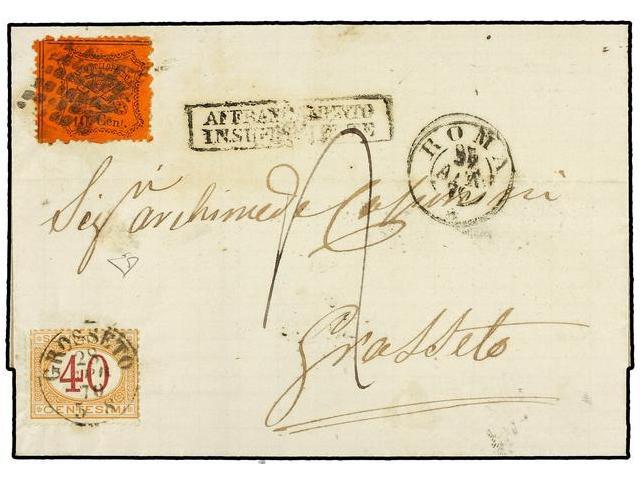 ITALIA ANTIGUOS ESTADOS: ESTADOS PONTIFICIOS. Sa.8. 1870. ROMA A GROSSETO. 10 Cent. Naranja, Franqueo Insuficiente. Tasa - Autres & Non Classés