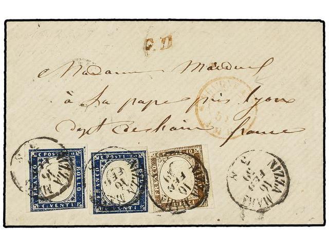 ITALIA ANTIGUOS ESTADOS: CERDEÑA. 1859. NIZZA A FRANCIA. 10 Cent. Castaño Y 20 Cts. Azul (2), Margenes Cortos. - Autres & Non Classés