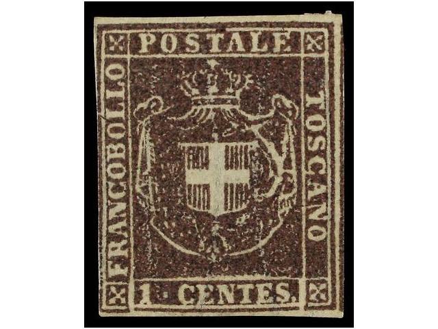 * ITALIA ANTIGUOS ESTADOS: TOSCANA. Sa.17. 1860. 1 Cent. Castaño Violeta, Margenes Completos, Goma Original, Color Muy F - Autres & Non Classés