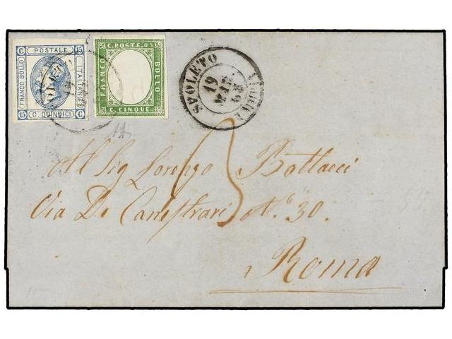 ITALIA. Sa.12y, Cerdeña 13. 1865. SPOLETO A ROMA. 5 Cents. Verde Y 15 Cts. Azul. MUY BONITA. - Autres & Non Classés