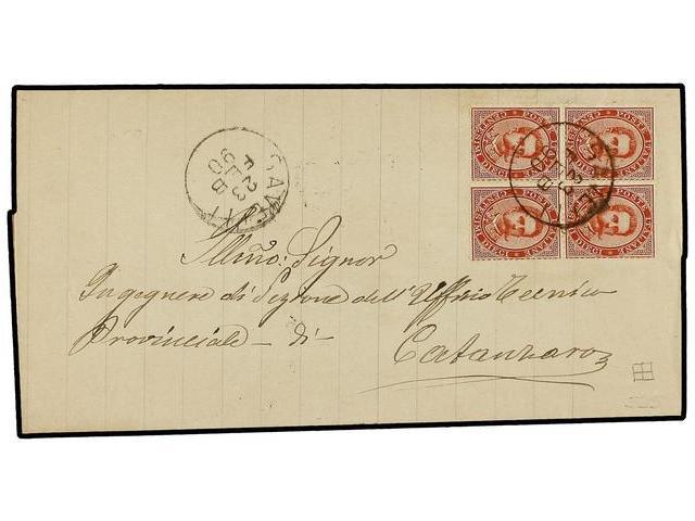 ITALIA. 1890. Wrapper To Catanzaro, Franked Two Pairs 10c. Umberto Tied By Cavelli Date Stamp. - Autres & Non Classés