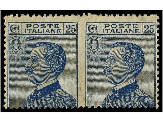 ** ITALIA. Sa.83I. 1908. 25 Cts. Azul. SIN DENTAR EN MEDIO. F. Raybaudi. Sassone.1.050&euro;. - Autres & Non Classés