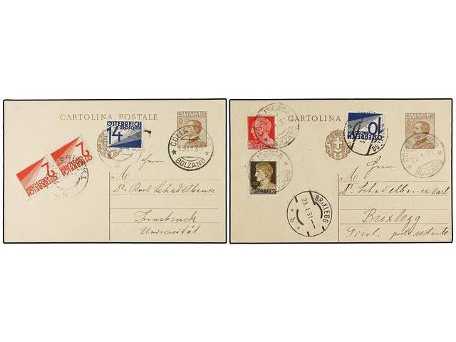 ITALIA. 1930-31. Dos Enteros Postales De 30 Cts. Castaño Circulados De BOLZANO A AUSTRIA Tasados A La Llegada Con Sellos - Autres & Non Classés