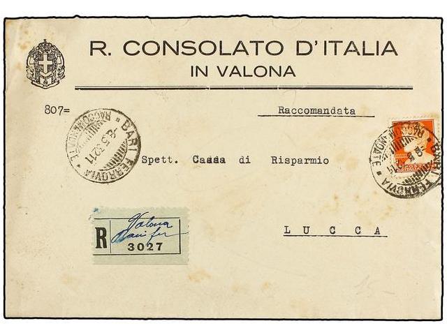 ALBANIA. 1932. VALONA (Albania) A LUCCA (Italia). Carta Certificada Enviada Por Valiza Consular Franqueada A La Llegada - Autres & Non Classés