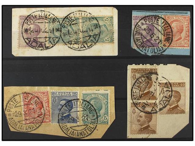 COLONIAS ITALIANAS. 1921. ANATOLIA. Cuatro Fragmentos Con Franqueos De 5+5+50 Cts., 10+30 Cts., 5+10+25 Cts. Y 40 Cts. ( - Autres & Non Classés