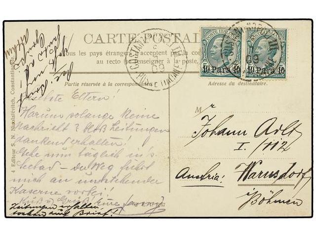 TURQUIA. 1909-10. TRES Tarjetas Circuladas A ITALIA Con Franqueo De 10 Para Mat. COSTANTINOPOLI/POSTA ITALIANE I, II Y I - Autres & Non Classés