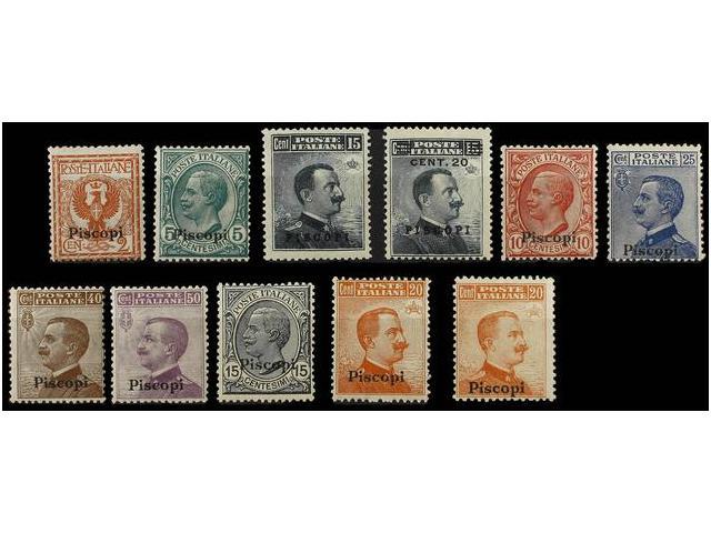 ** ITALIA: EGEO (Colonia Italiana). Sa.1/11. 1912-22. PISCOPI. Complete Sets, Never Hinged. Cert. TOSELLI. - Autres & Non Classés