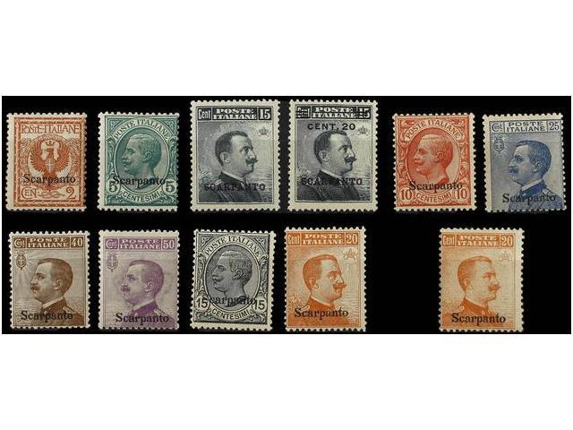 ** ITALIA: EGEO (Colonia Italiana). Sa.1/11. 1912-22. SCARPANTO. Complete Sets, Never Hinged. Cert. TOSELLI. Sassone.805 - Autres & Non Classés