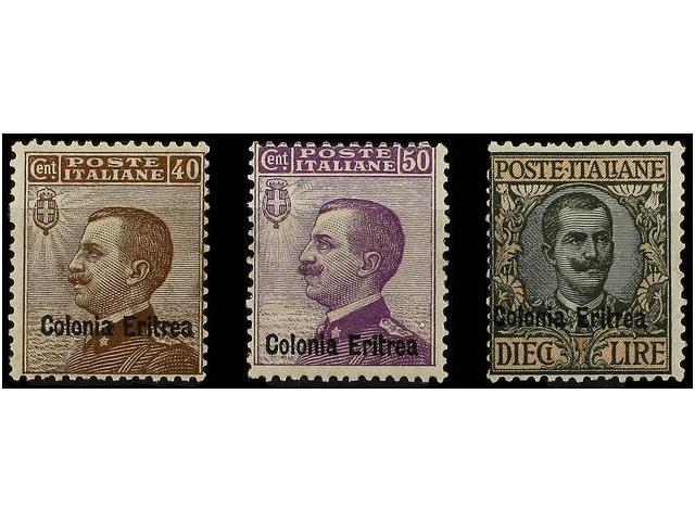 ** ERITREA. Sa.38/40. 1916. Complete Set, Never Hinged. Sassone.1.500&euro;. - Autres & Non Classés