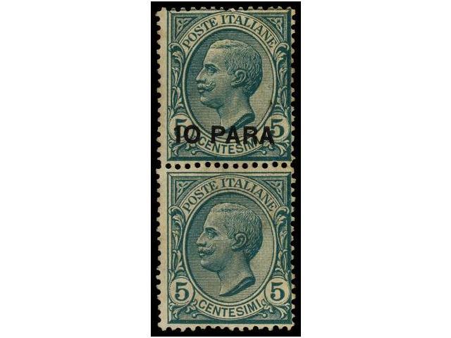 (*) LEVANTE: CORREO ITALIANO. Sa.1a. 1908. I EMISION LOCAL. 10 Para Verde En Pareja Vertical UNO SIN HABILITACION. Magní - Autres & Non Classés