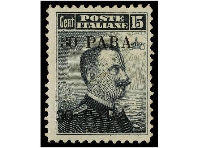 * LEVANTE: CORREO ITALIANO. Sa.10a. 1908. COSTANTINOPOLI. 30 Pa. S. 15 Cts. SOBRECARGA DOBLE. Sassone.400&euro;. - Autres & Non Classés