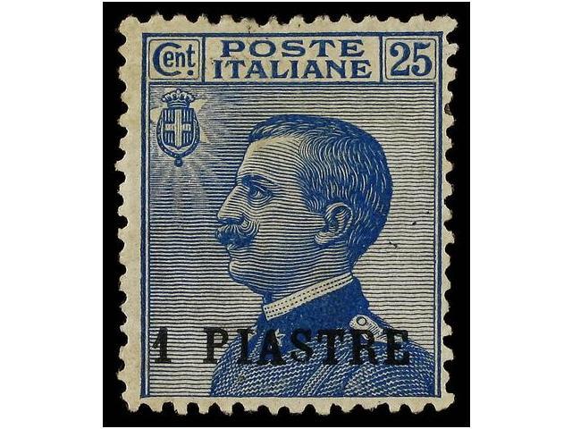 * LEVANTE: CORREO ITALIANO. Sa.11g. 1908. COSTANTINOPOLI. 1 Pi. S. 25 Cts. Azul. ´E´ En Vez De ´A´. Sassone.320&euro;. - Autres & Non Classés
